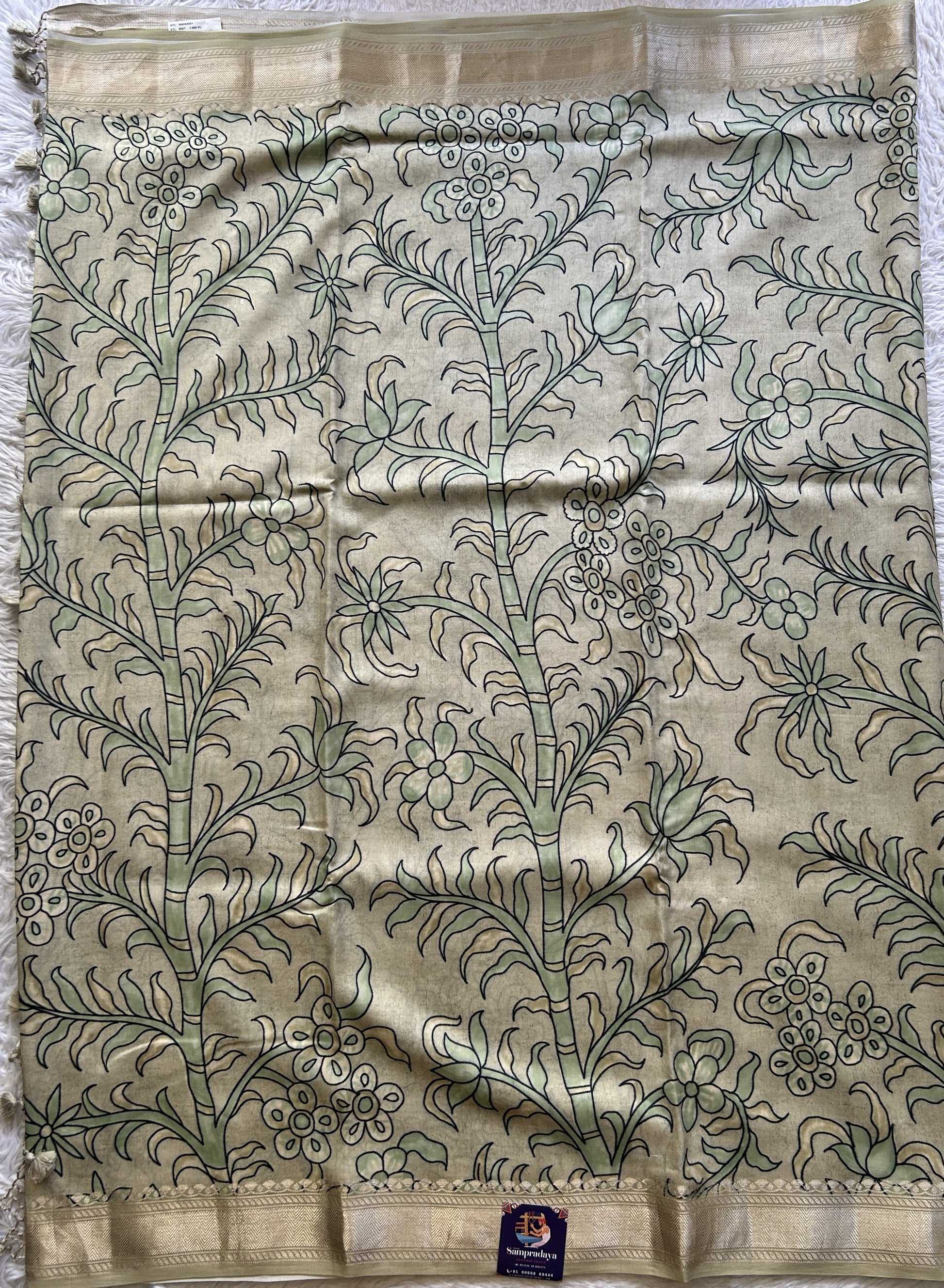 Chiniya Silk Saree Very Light Green Colored Elegantly Paired with a Zari Border. - Sampradaya Designer Studio