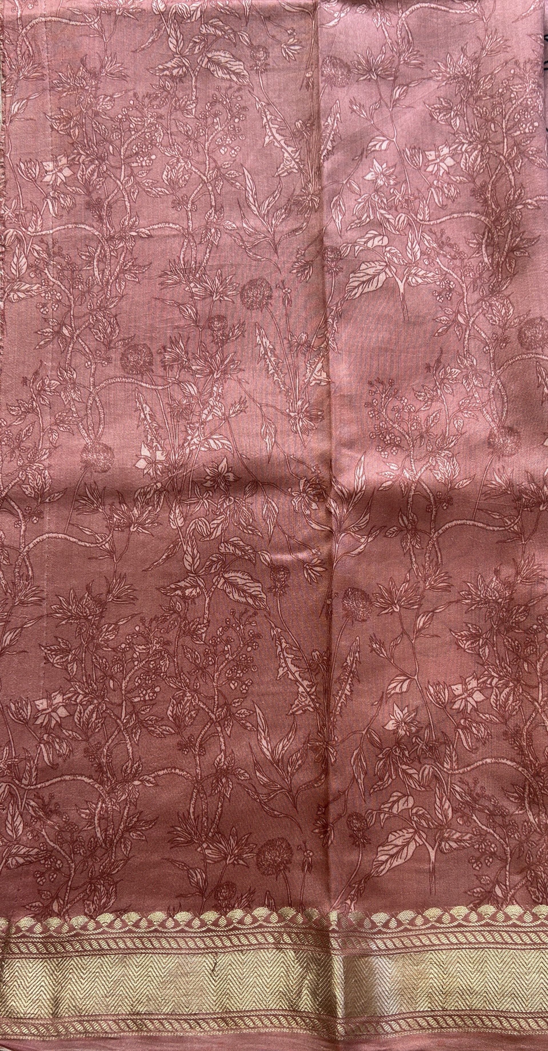 Chiniya Silk Saree Deep Peach Colored Elegantly Paired with a Zari Border. - Sampradaya Designer Studio