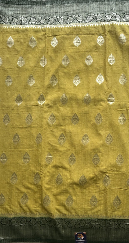 Semi Georgette Saree Lemon Yellow Colored Elegantly Paired with a Zari Border. - Sampradaya Designer Studio