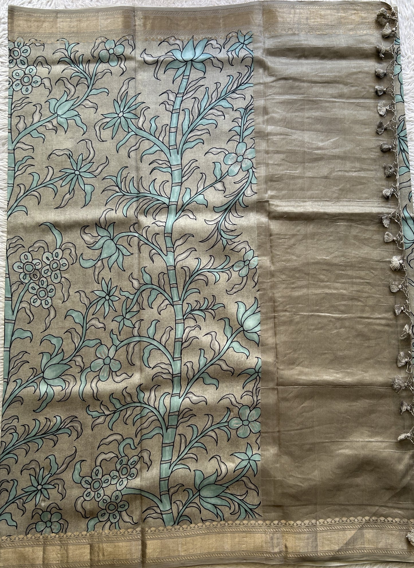 Chiniya Silk Saree Elephant Gray Colored Elegantly Paired with a Zari Border. - Sampradaya Designer Studio