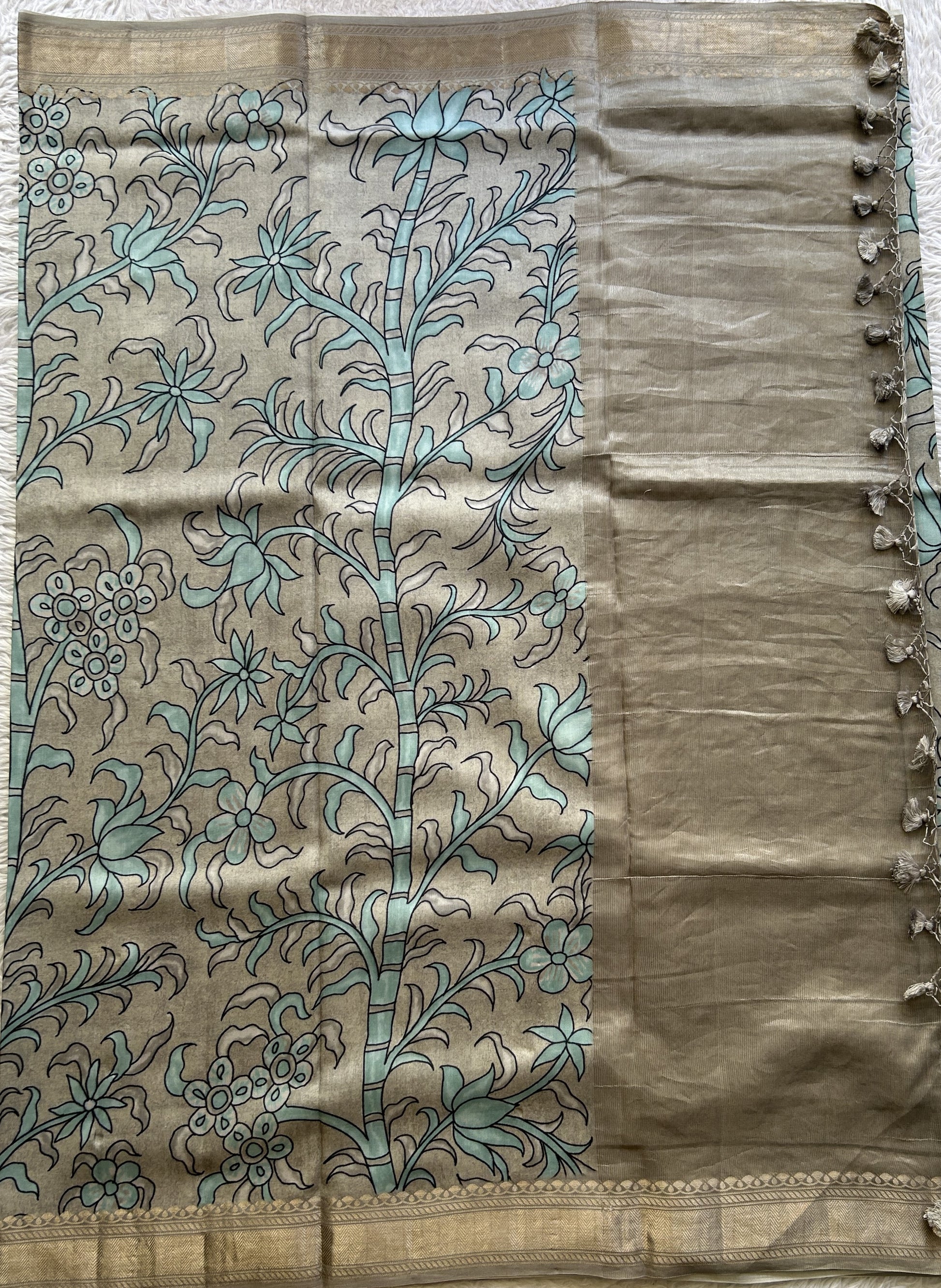 Chiniya Silk Saree Elephant Gray Colored Elegantly Paired with a Zari Border. - Sampradaya Designer Studio