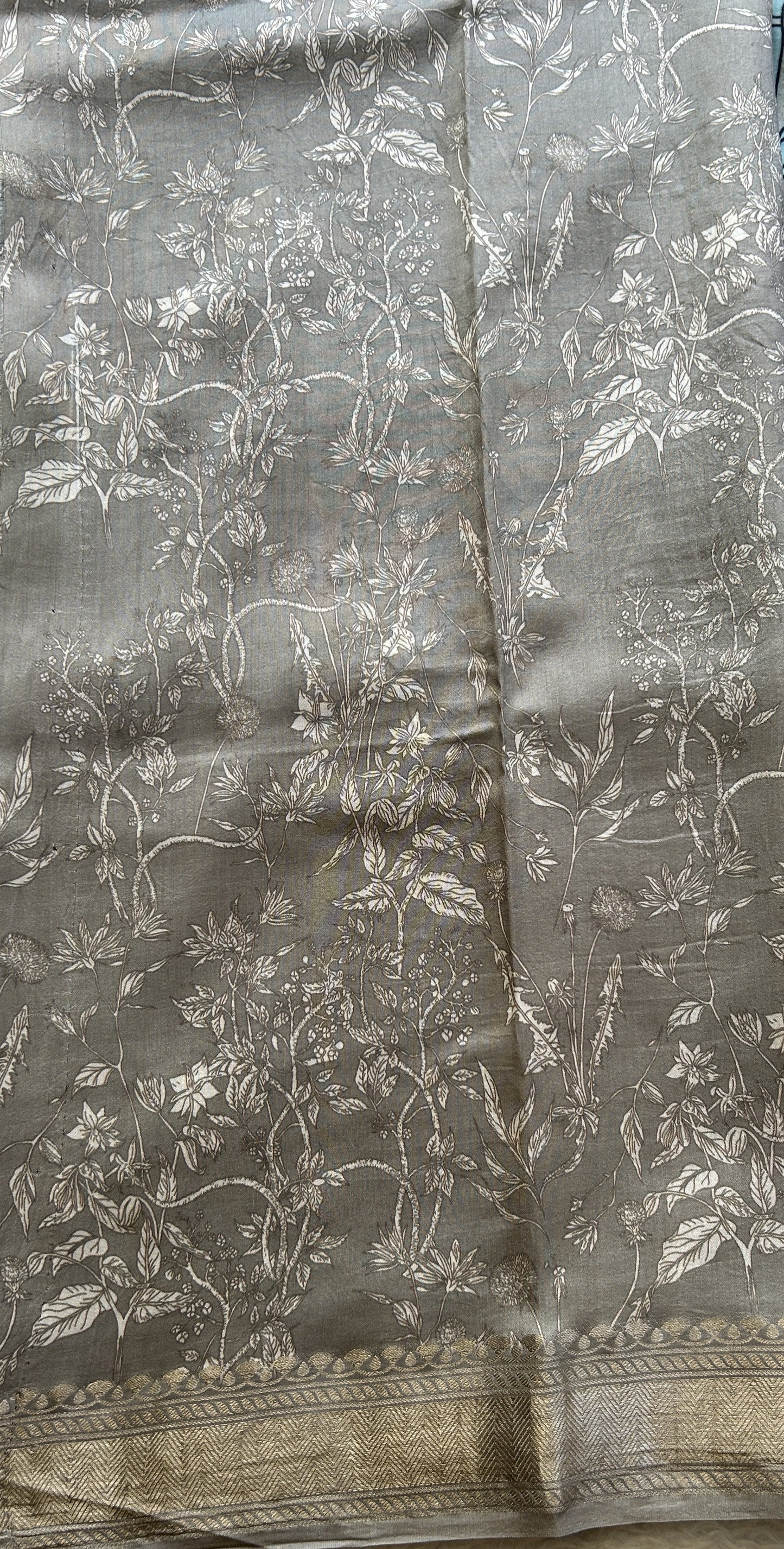 Chiniya Silk Saree Elephant Gray Colored Elegantly Paired with a Zari Border. - Sampradaya Designer Studio