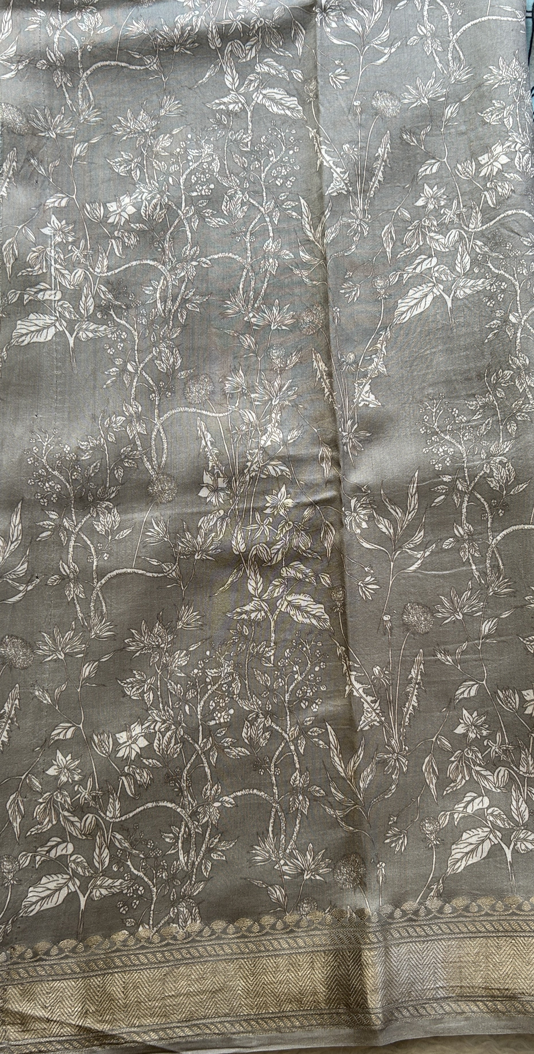 Chiniya Silk Saree Elephant Gray Colored Elegantly Paired with a Zari Border. - Sampradaya Designer Studio