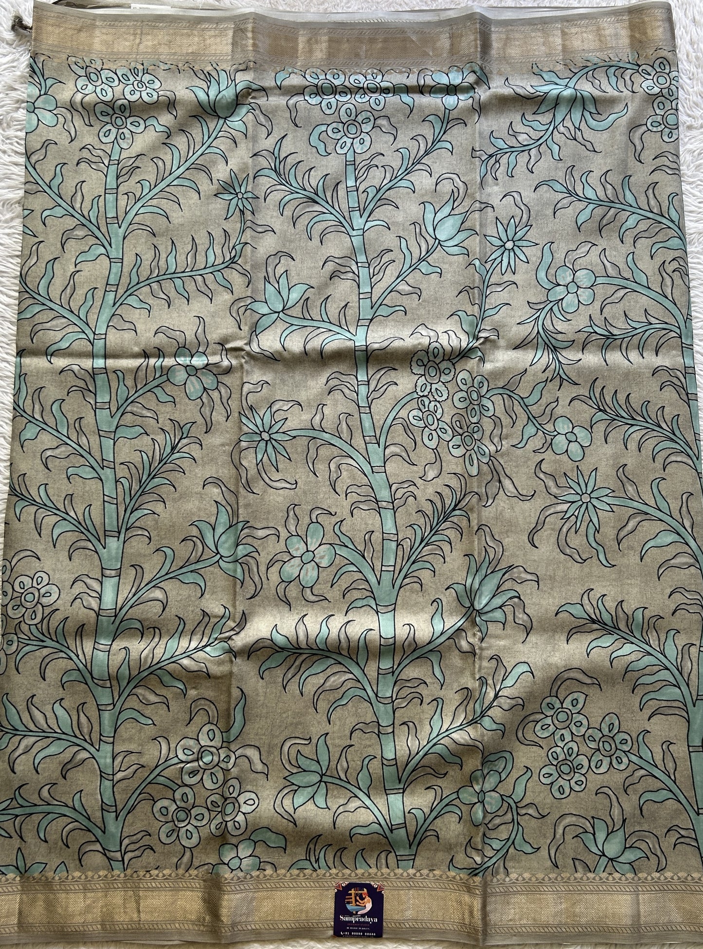 Chiniya Silk Saree Elephant Gray Colored Elegantly Paired with a Zari Border. - Sampradaya Designer Studio