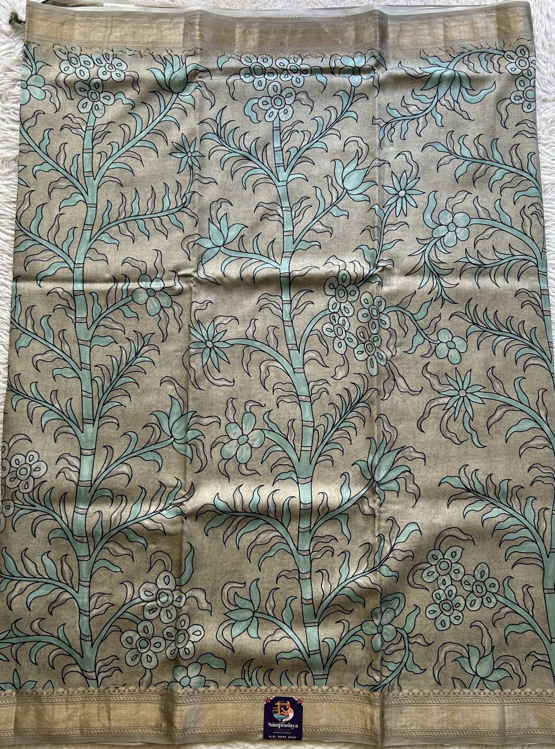 Chiniya Silk Saree Elephant Gray Colored Elegantly Paired with a Zari Border. - Sampradaya Designer Studio