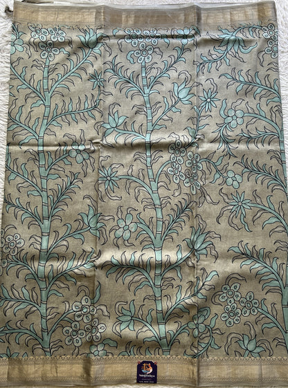 Chiniya Silk Saree Elephant Gray Colored Elegantly Paired with a Zari Border. - Sampradaya Designer Studio