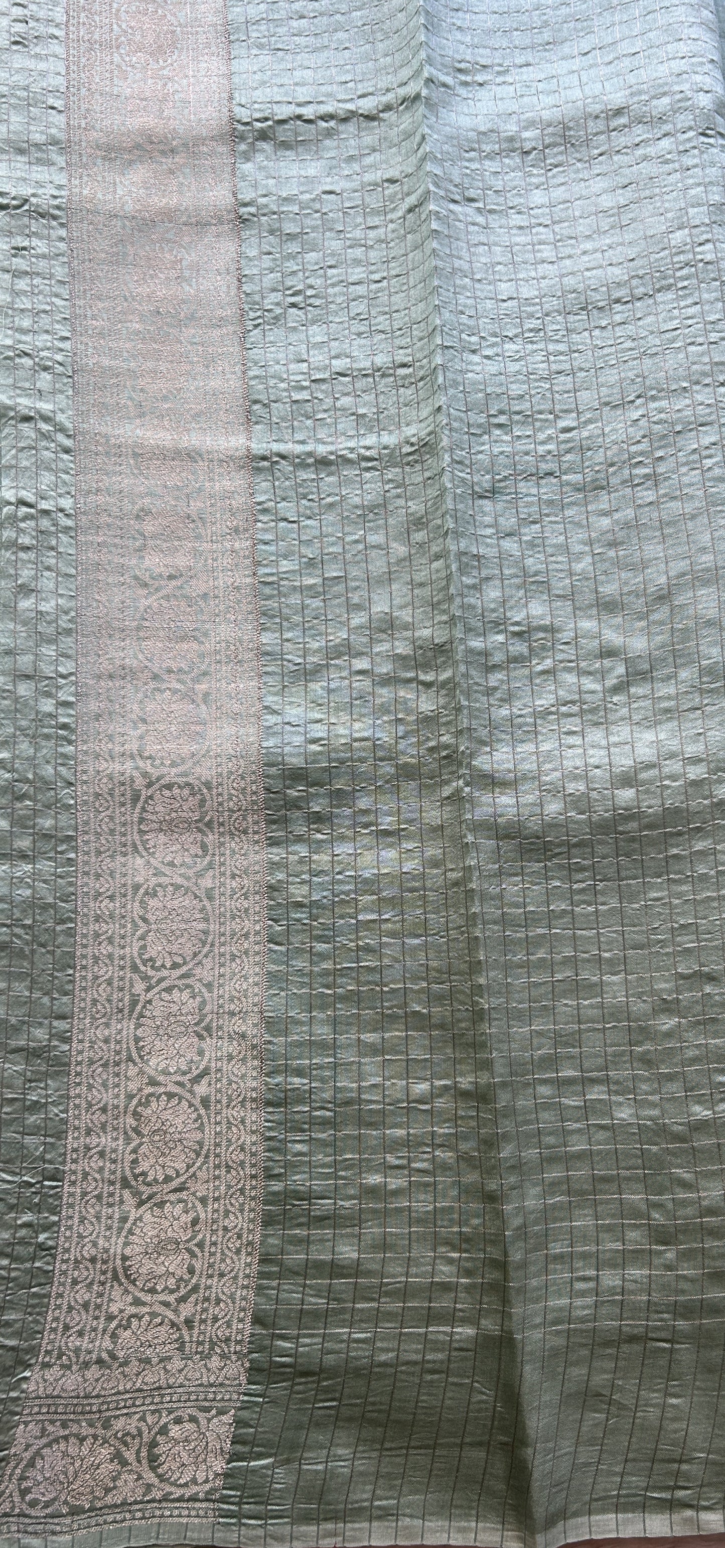Chiniya Silk Saree Light Green Colored Elegantly Paired with a Zari Border. - Sampradaya Designer Studio