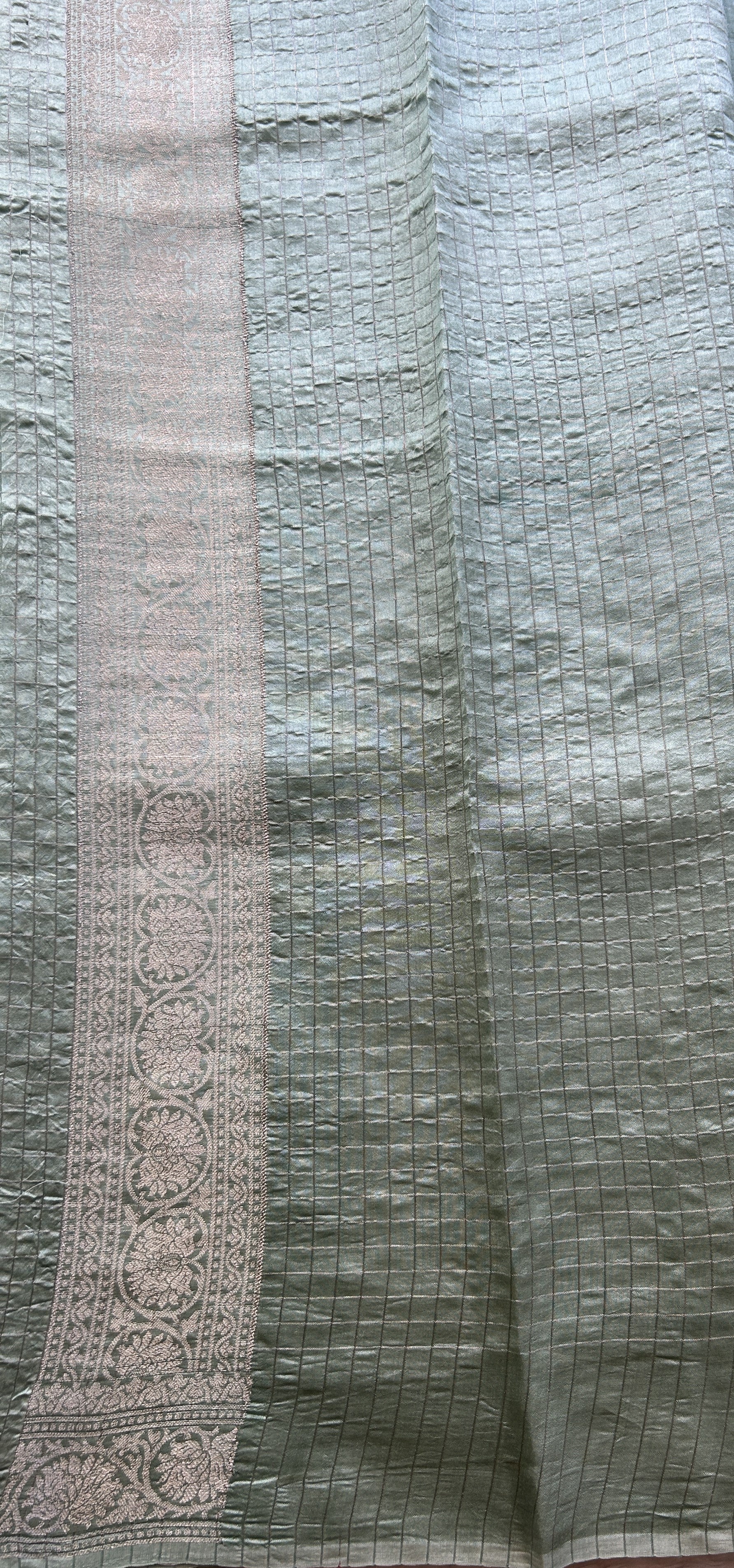 Chiniya Silk Saree Light Green Colored Elegantly Paired with a Zari Border. - Sampradaya Designer Studio