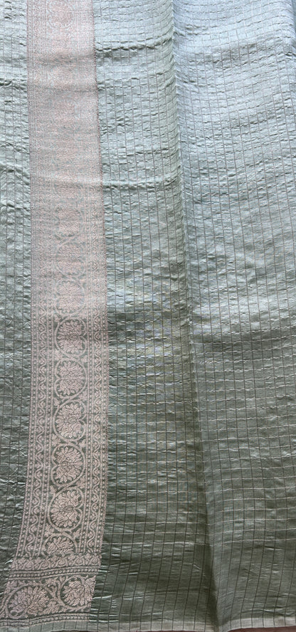 Chiniya Silk Saree Light Green Colored Elegantly Paired with a Zari Border. - Sampradaya Designer Studio