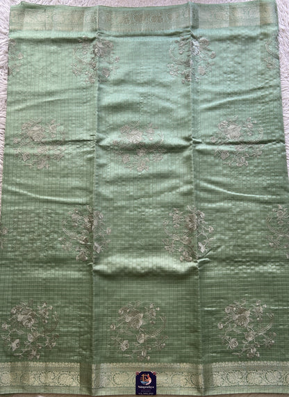 Chiniya Silk Saree Light Green Colored Elegantly Paired with a Zari Border. - Sampradaya Designer Studio