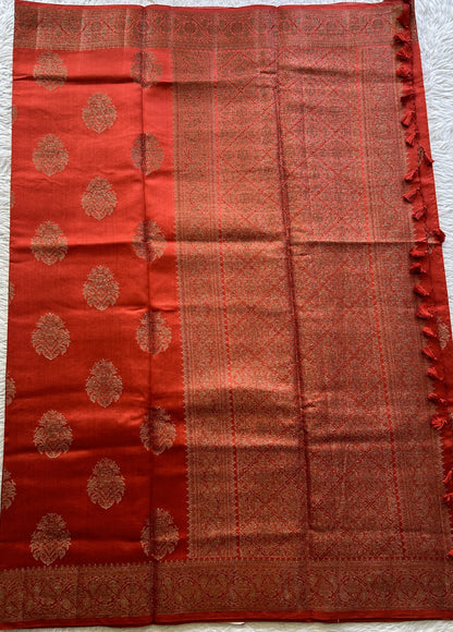 Chiniya Silk Saree Red Colored Elegantly Paired with a Zari Border. - Sampradaya Designer Studio