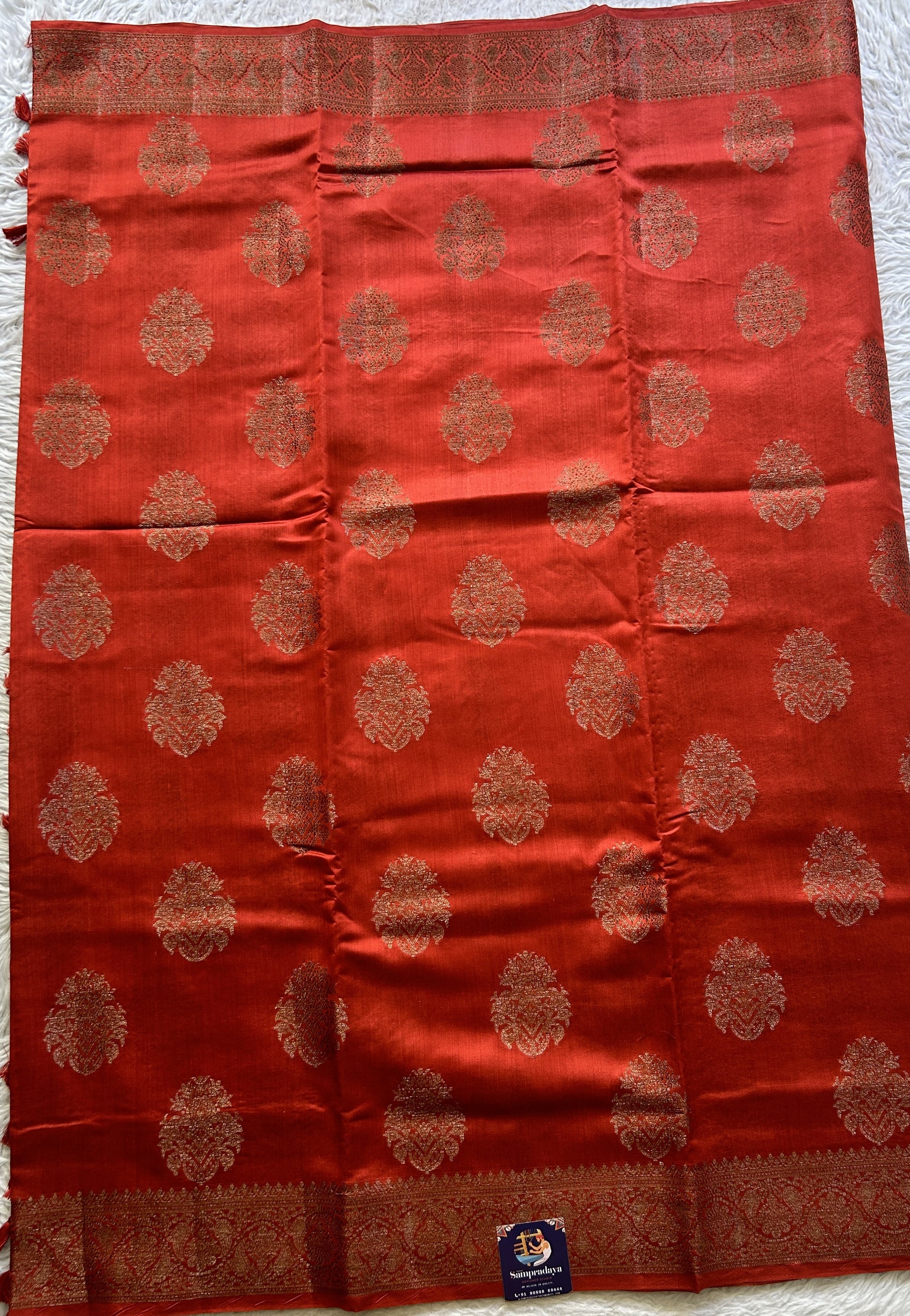 Chiniya Silk Saree Red Colored Elegantly Paired with a Zari Border. - Sampradaya Designer Studio