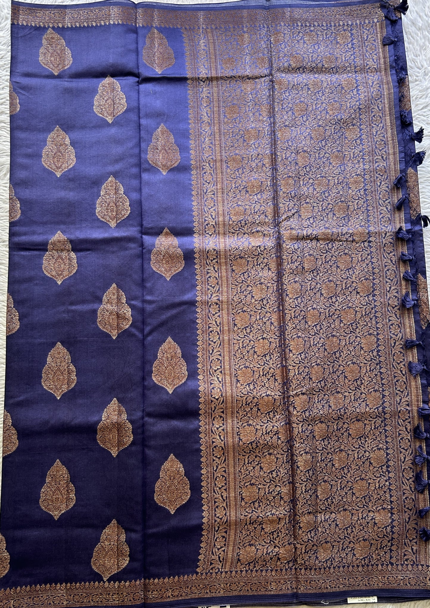 Chiniya Silk Saree Ink Blue Colored Elegantly Paired with a Zari Border. - Sampradaya Designer Studio