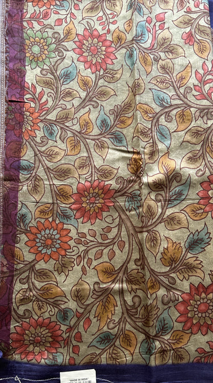 Chiniya Silk Saree Ink Blue Colored Elegantly Paired with a Zari Border. - Sampradaya Designer Studio