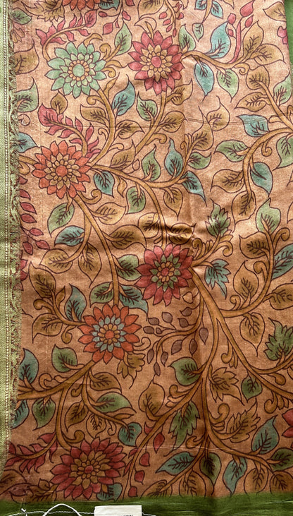 Chiniya Silk Saree Green Colored Elegantly Paired with a Zari Border. - Sampradaya Designer Studio