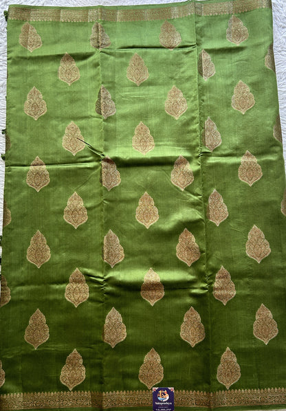 Chiniya Silk Saree Green Colored Elegantly Paired with a Zari Border. - Sampradaya Designer Studio