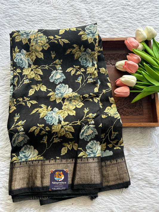 Dola Crepe Saree Black Colored Complemented with a Zari Border. - Sampradaya Designer Studio