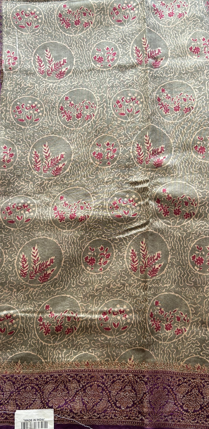 Chiniya Silk Saree Purple Colored Elegantly Paired with a Zari Border. - Sampradaya Designer Studio