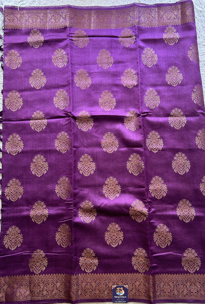 Chiniya Silk Saree Purple Colored Elegantly Paired with a Zari Border. - Sampradaya Designer Studio