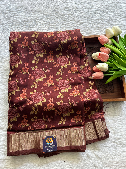 Dola Crepe Saree Maroon Colored Complemented with a Zari Border. - Sampradaya Designer Studio