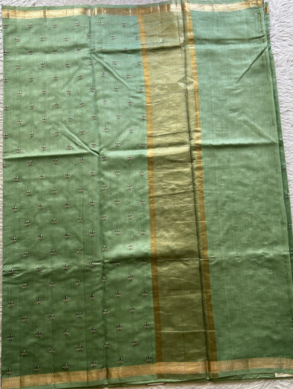 Chiniya Silk Saree Mint Green Colored Elegantly Paired with a Zari Border. - Sampradaya Designer Studio