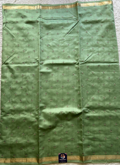 Chiniya Silk Saree Mint Green Colored Elegantly Paired with a Zari Border. - Sampradaya Designer Studio