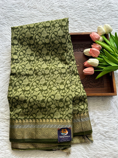 Dola Crepe Saree Green Colored Complemented with a Zari Border. - Sampradaya Designer Studio