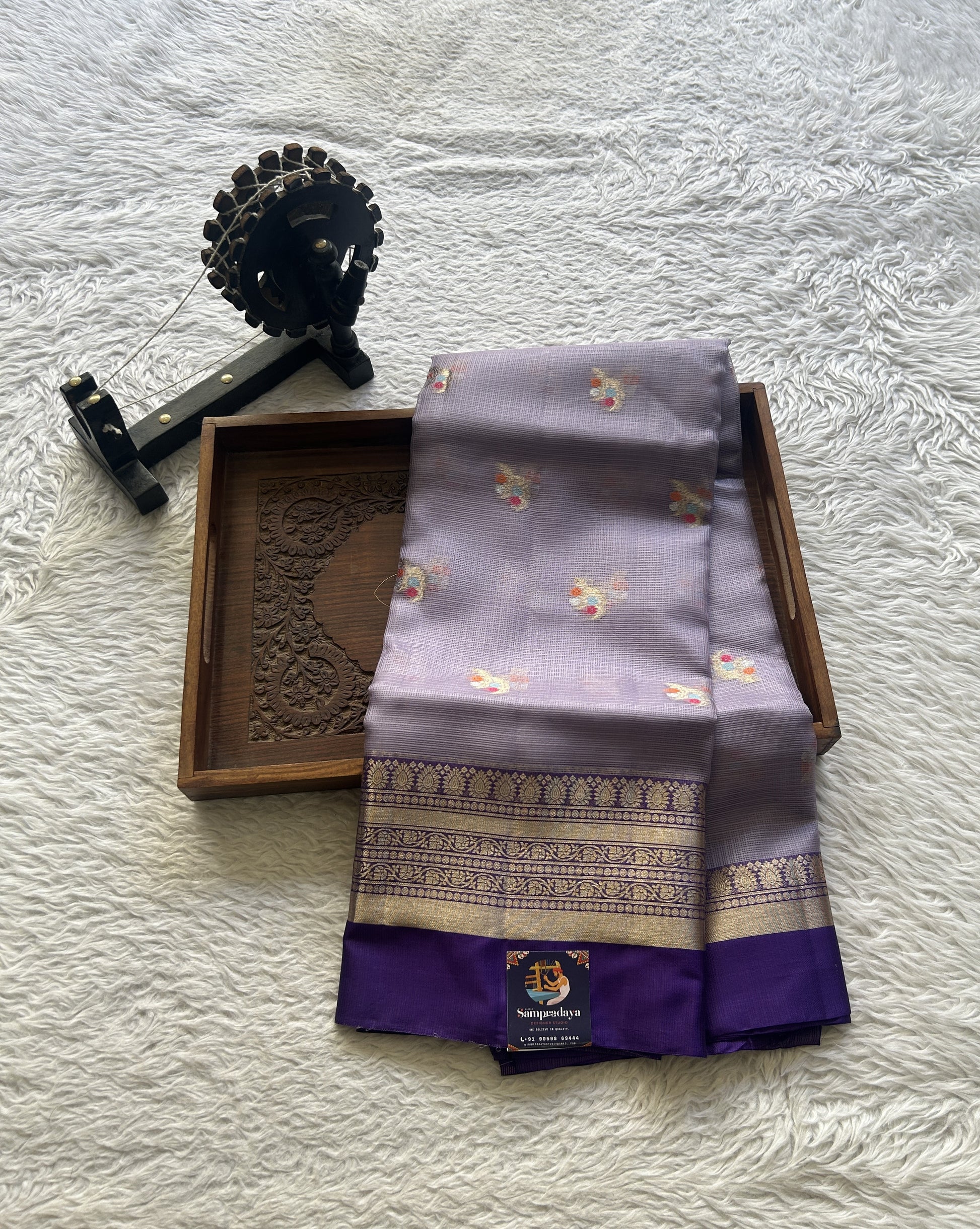 Silk kota Saree Lilac colored Elegantly Paired with a Zari Border. - Sampradaya Designer Studio