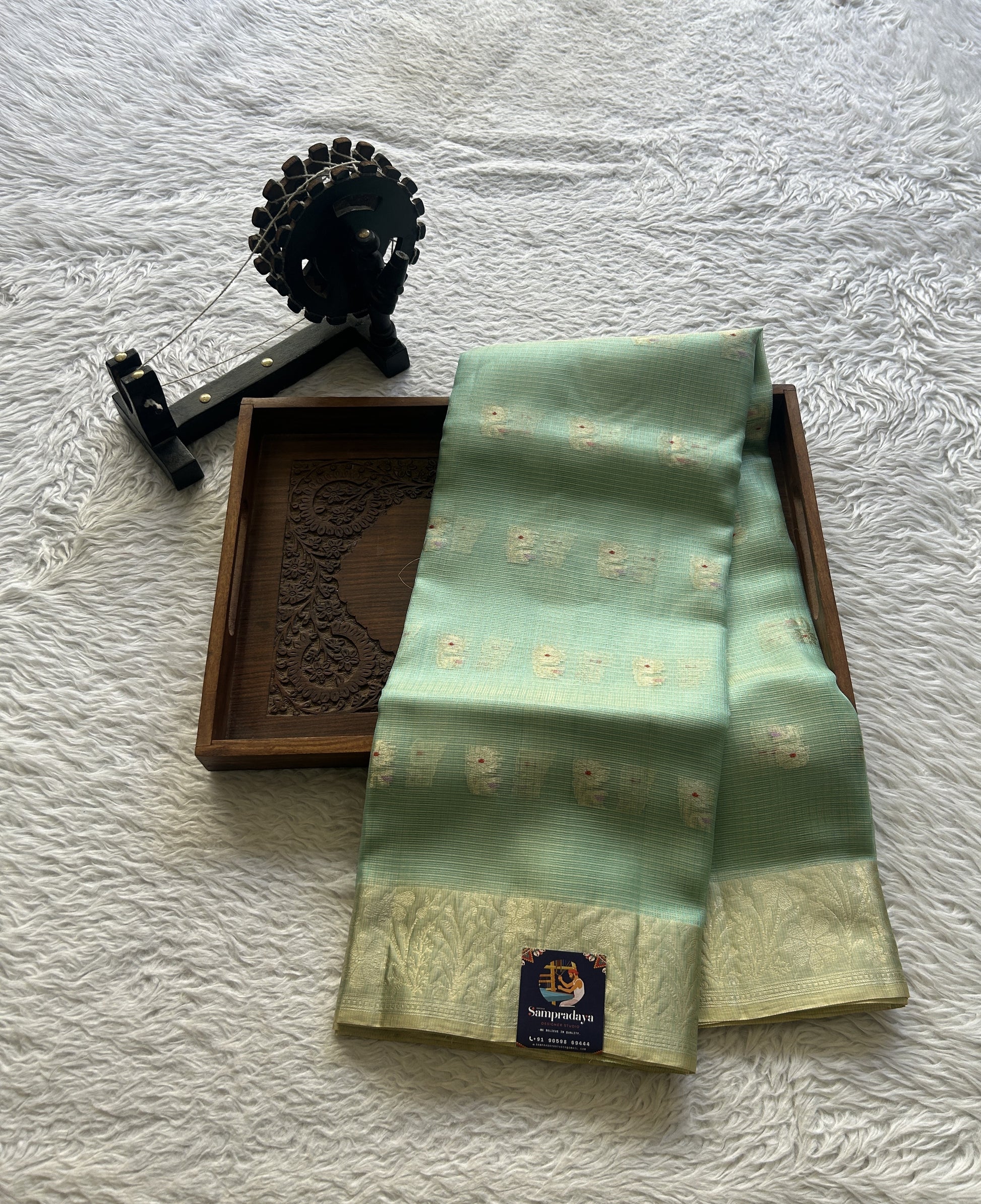 Silk kota Saree Aqua Green colored Elegantly Paired with a Zari Border. - Sampradaya Designer Studio