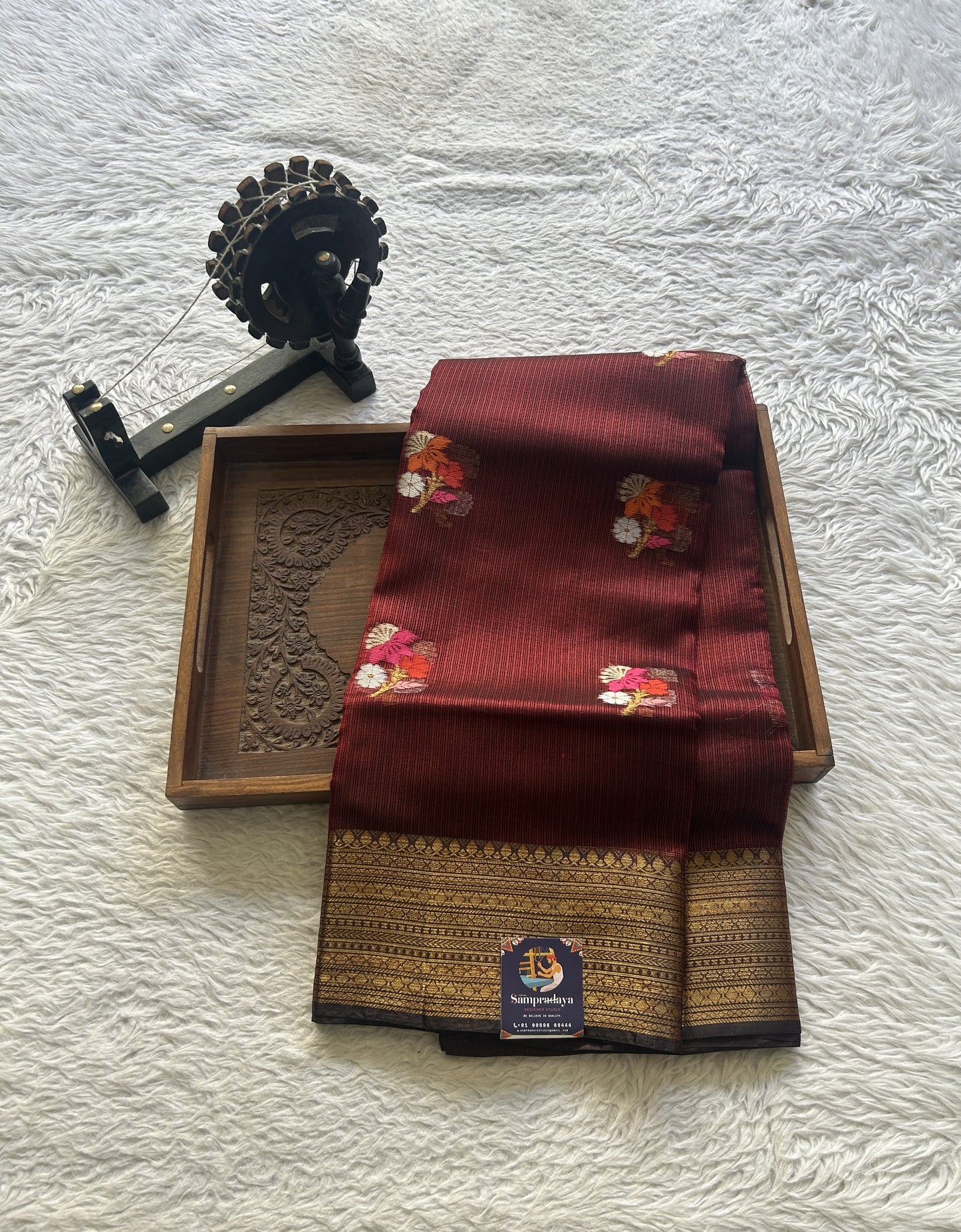 Silk kota Saree Maroon colored Elegantly Paired with a Zari Border. - Sampradaya Designer Studio
