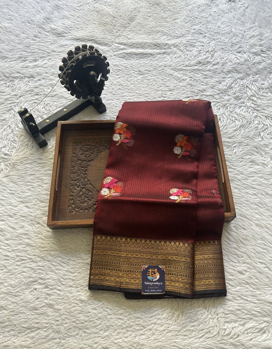 Silk kota Saree Maroon colored Elegantly Paired with a Zari Border. - Sampradaya Designer Studio