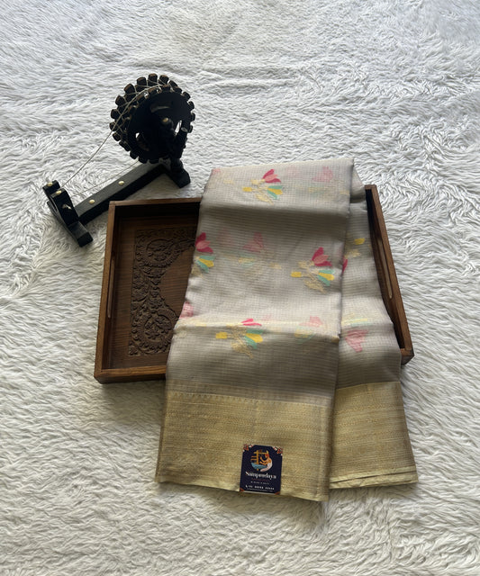 Silk kota Saree Light Gray colored Elegantly Paired with a Zari Border. - Sampradaya Designer Studio