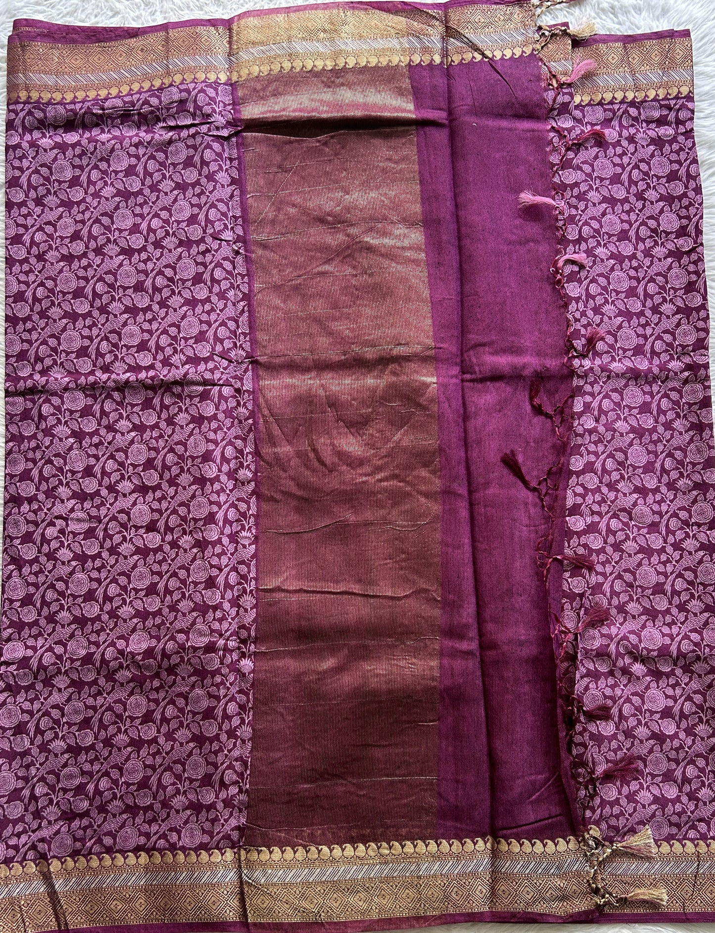 Dola Crepe Saree Dark Lavender Colored Complemented with a Zari Border. - Sampradaya Designer Studio