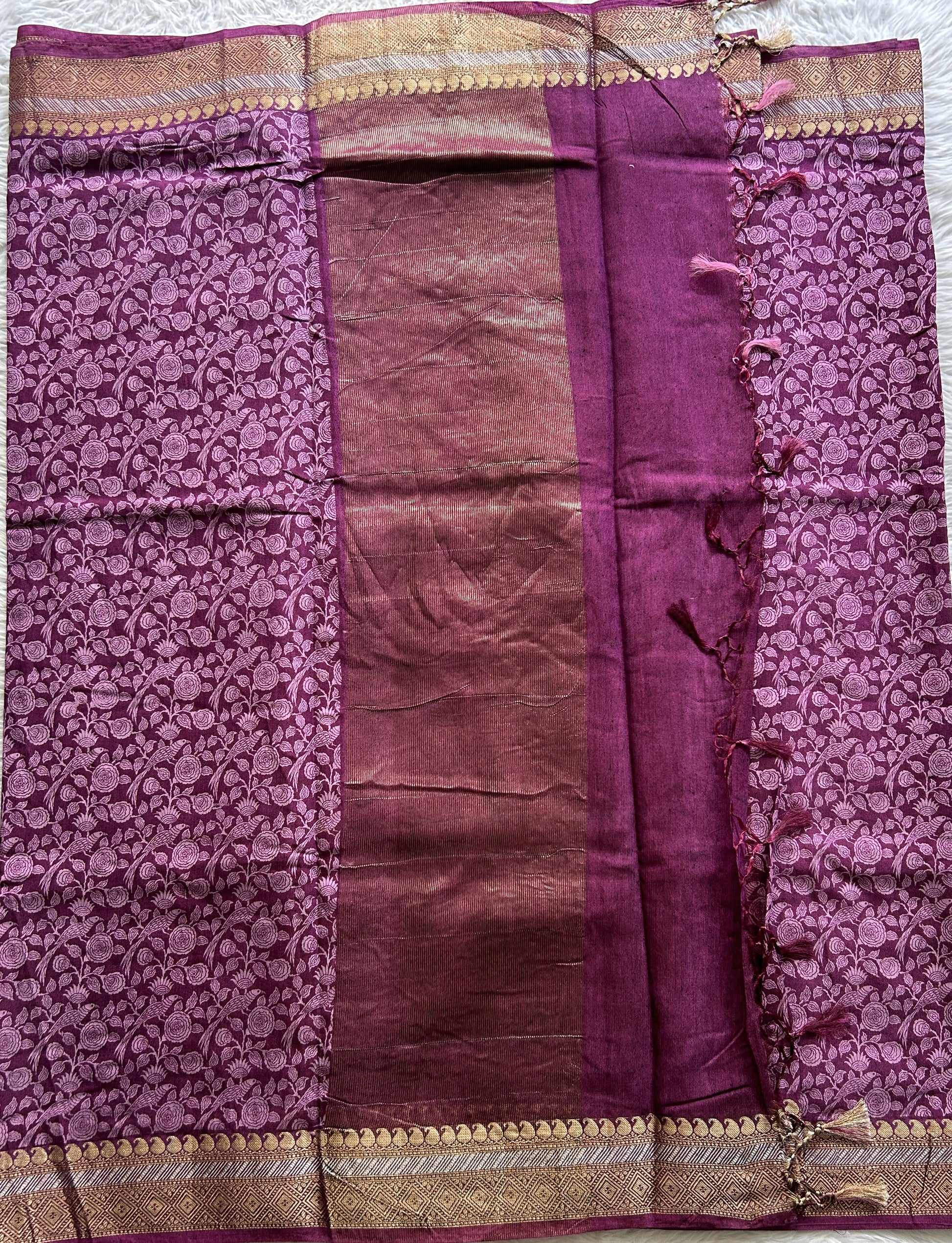Dola Crepe Saree Dark Lavender Colored Complemented with a Zari Border. - Sampradaya Designer Studio