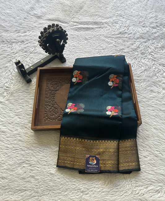 Silk kota Saree Dark Teal Blue colored Elegantly Paired with a Zari Border. - Sampradaya Designer Studio
