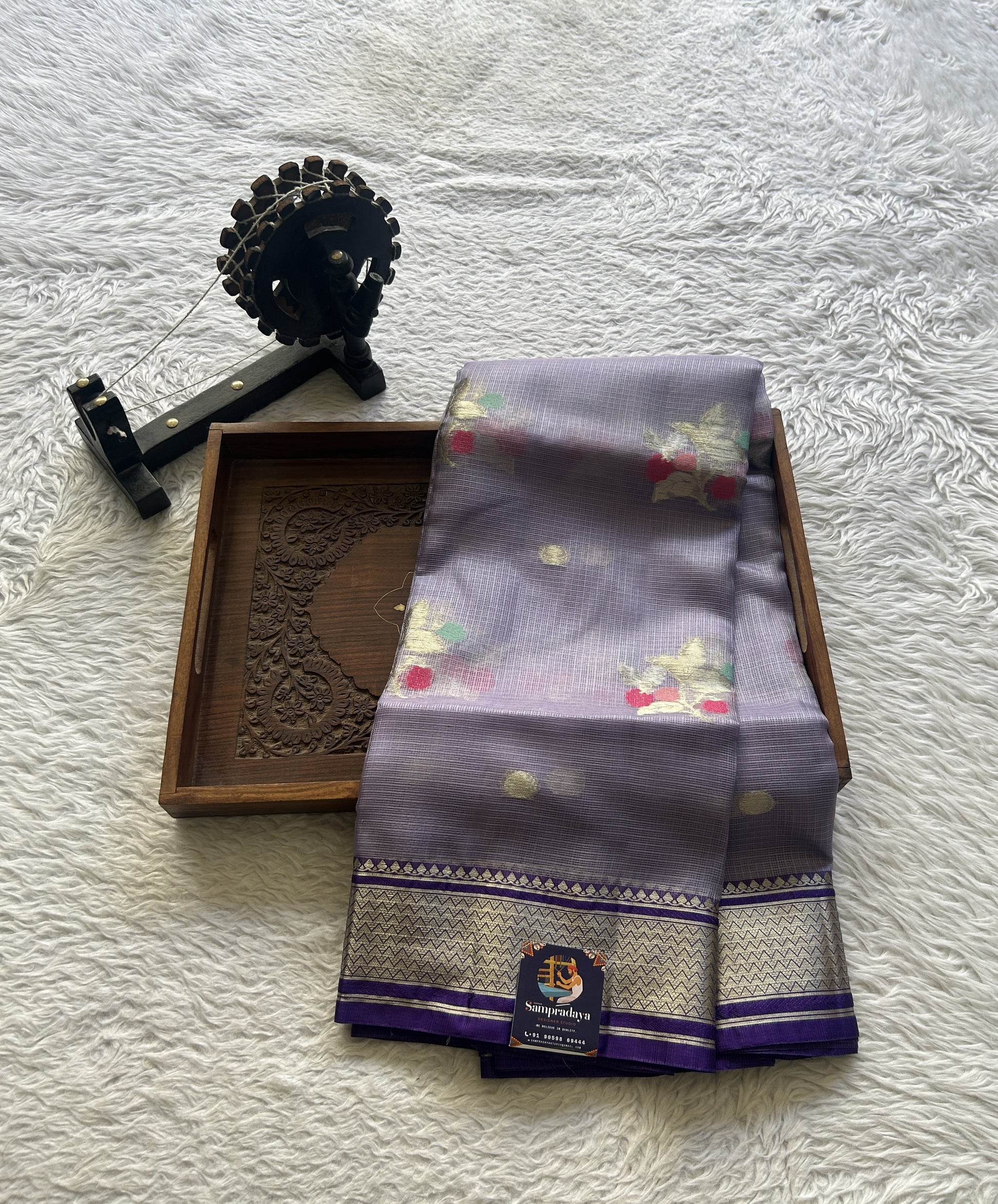 Silk kota Saree Lavender colored Elegantly Paired with a Zari Border. - Sampradaya Designer Studio