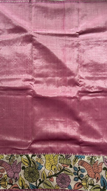 Mangalagiri Pen Kalamkari Saree Baby Pink colored complemented with a Zari border. - Sampradaya Designer Studio