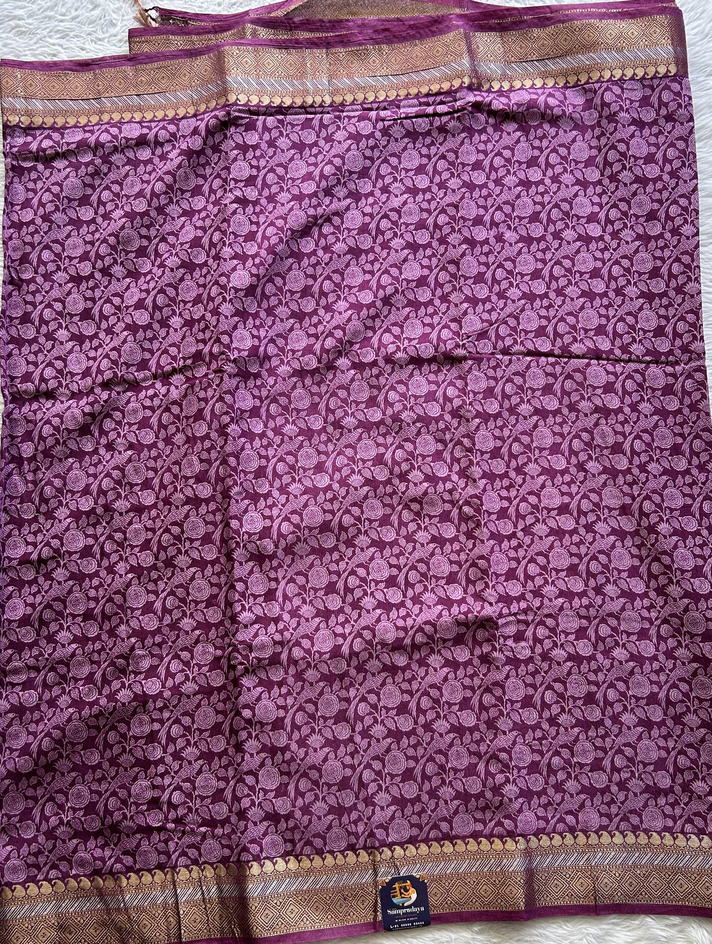 Dola Crepe Saree Dark Lavender Colored Complemented with a Zari Border. - Sampradaya Designer Studio