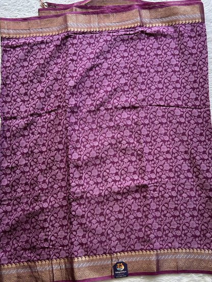 Dola Crepe Saree Dark Lavender Colored Complemented with a Zari Border. - Sampradaya Designer Studio