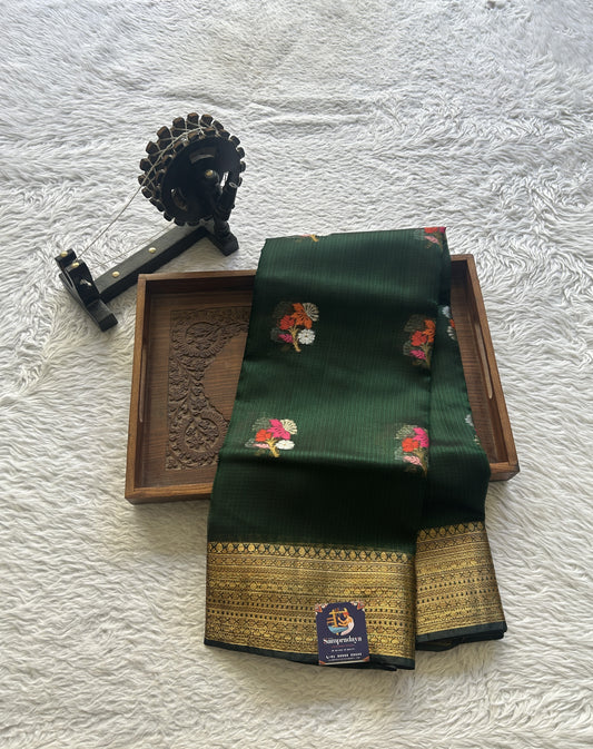Silk kota Saree Dark Green colored Elegantly Paired with a Zari Border. - Sampradaya Designer Studio