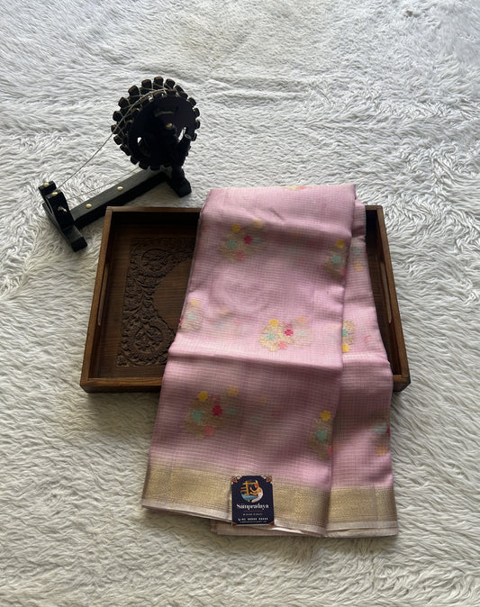 Silk kota Saree Blush colored Elegantly Paired with a Zari Border. - Sampradaya Designer Studio