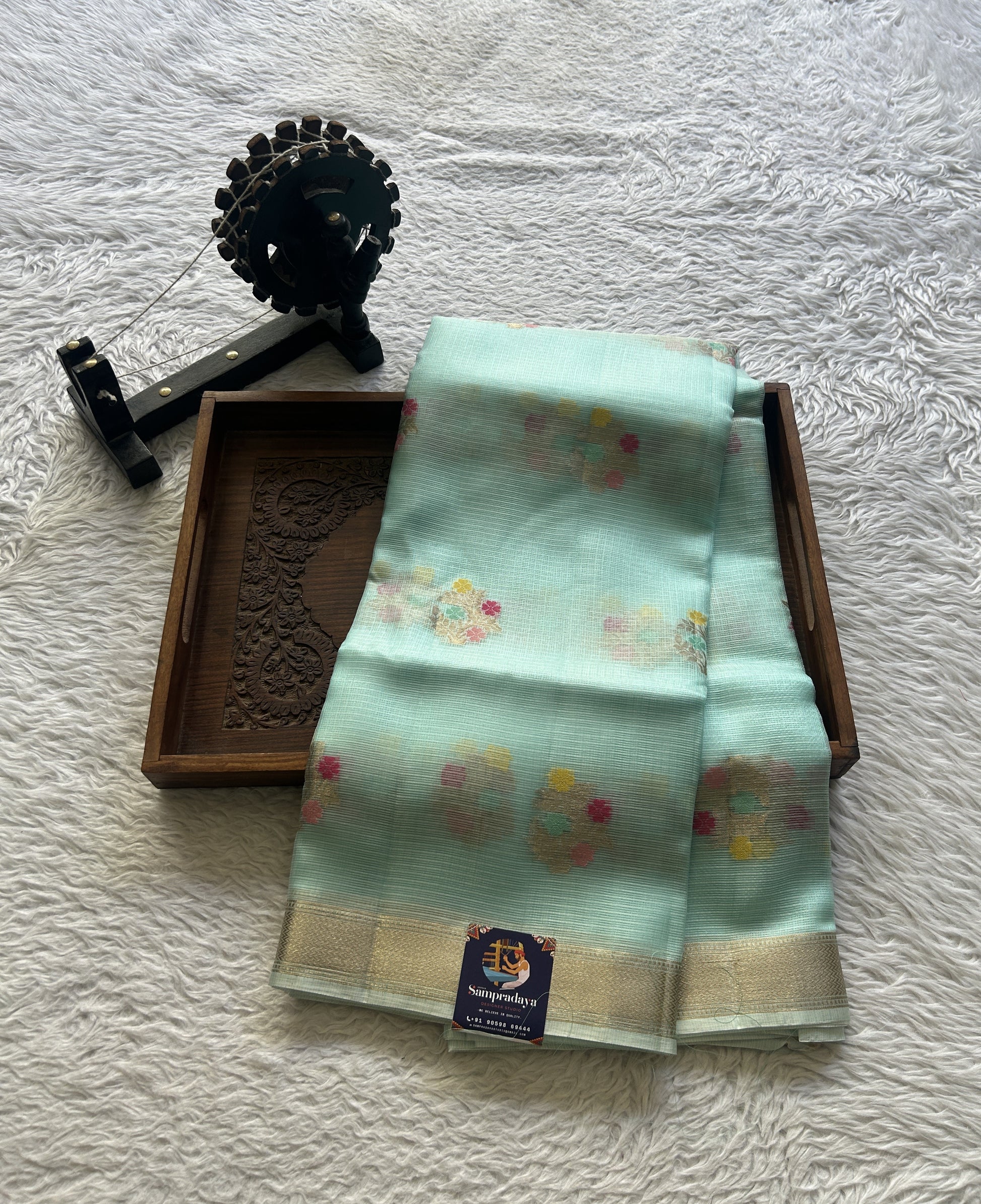 Silk kota Saree Light Blue colored Elegantly Paired with a Zari Border. - Sampradaya Designer Studio