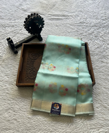 Silk kota Saree Light Blue colored Elegantly Paired with a Zari Border. - Sampradaya Designer Studio