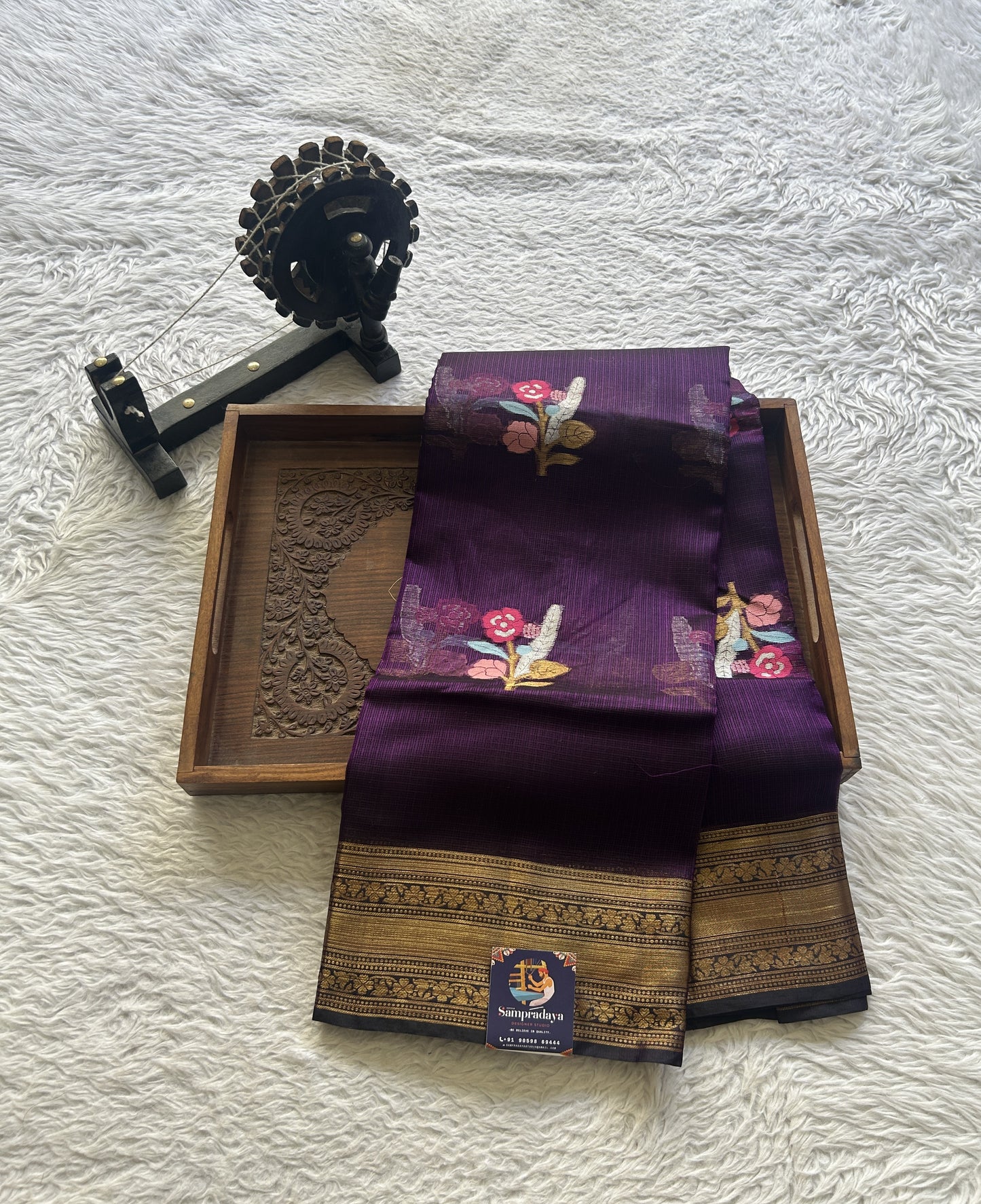 Silk kota Saree Purple colored Elegantly Paired with a Zari Border. - Sampradaya Designer Studio