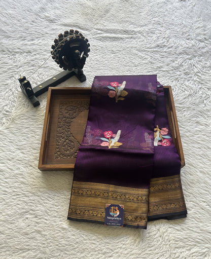 Silk kota Saree Purple colored Elegantly Paired with a Zari Border. - Sampradaya Designer Studio