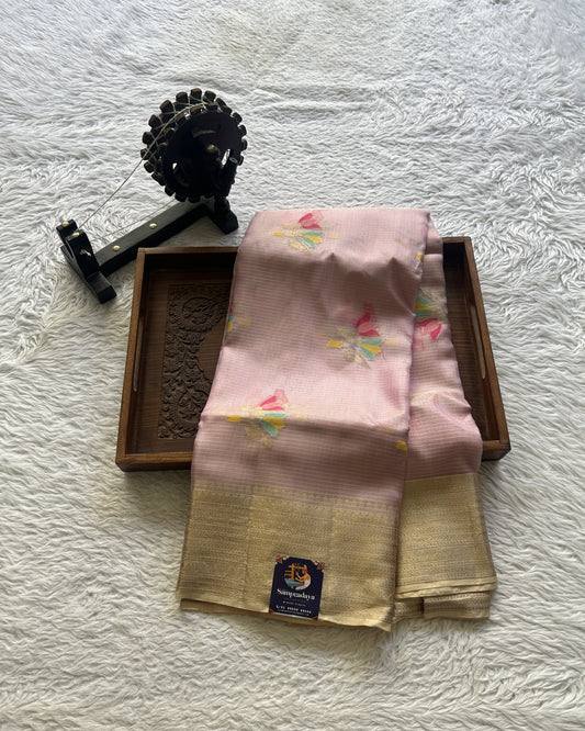 Silk kota Saree Light Baby Pink colored Elegantly Paired with a Zari Border. - Sampradaya Designer Studio