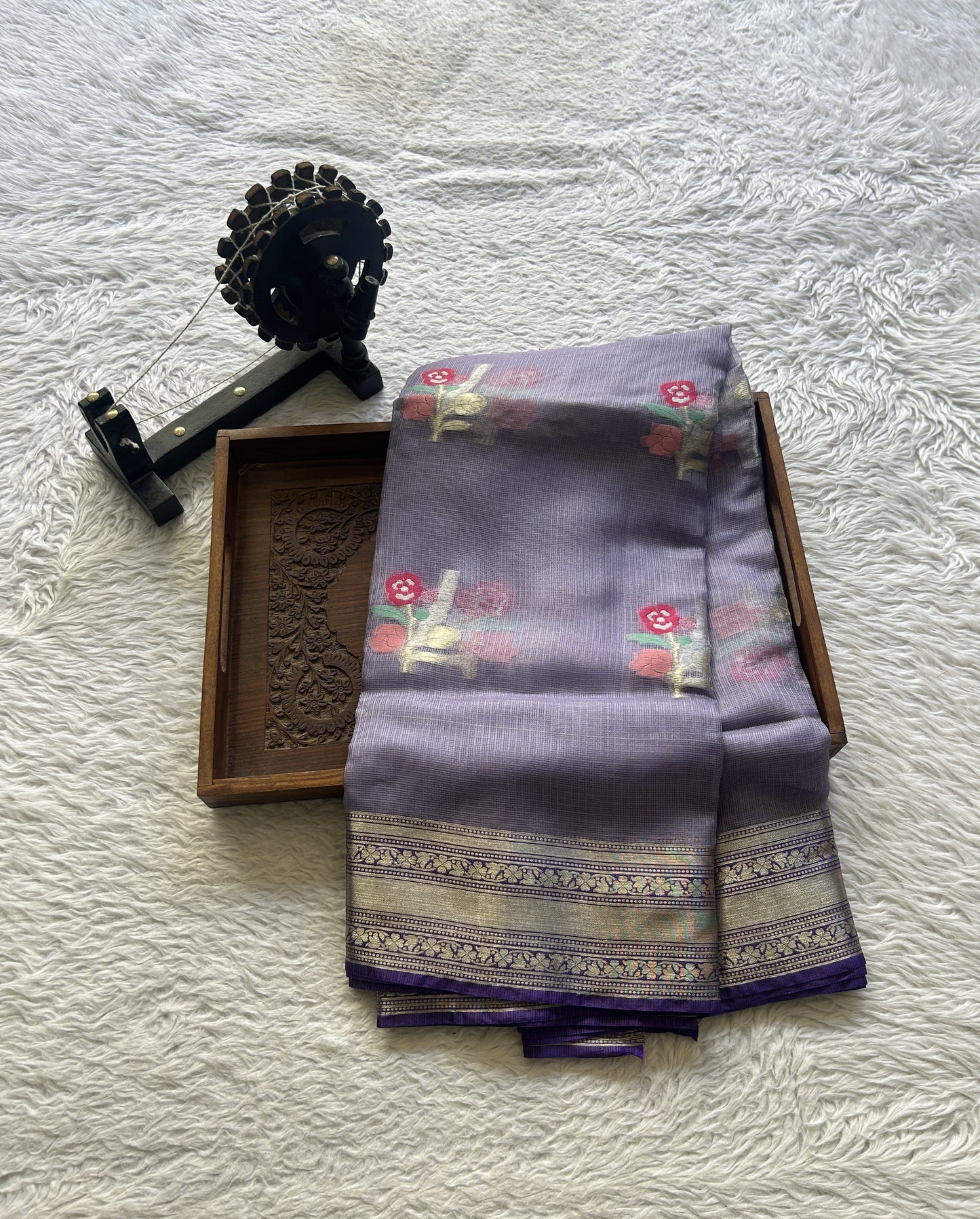 Silk kota Saree Soft Purple colored Elegantly Paired with a Zari Border. - Sampradaya Designer Studio