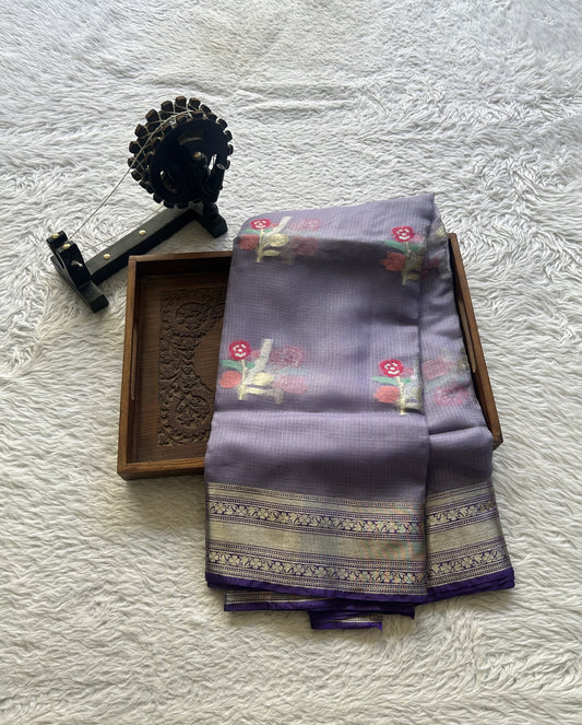 Silk kota Saree Soft Purple colored Elegantly Paired with a Zari Border. - Sampradaya Designer Studio