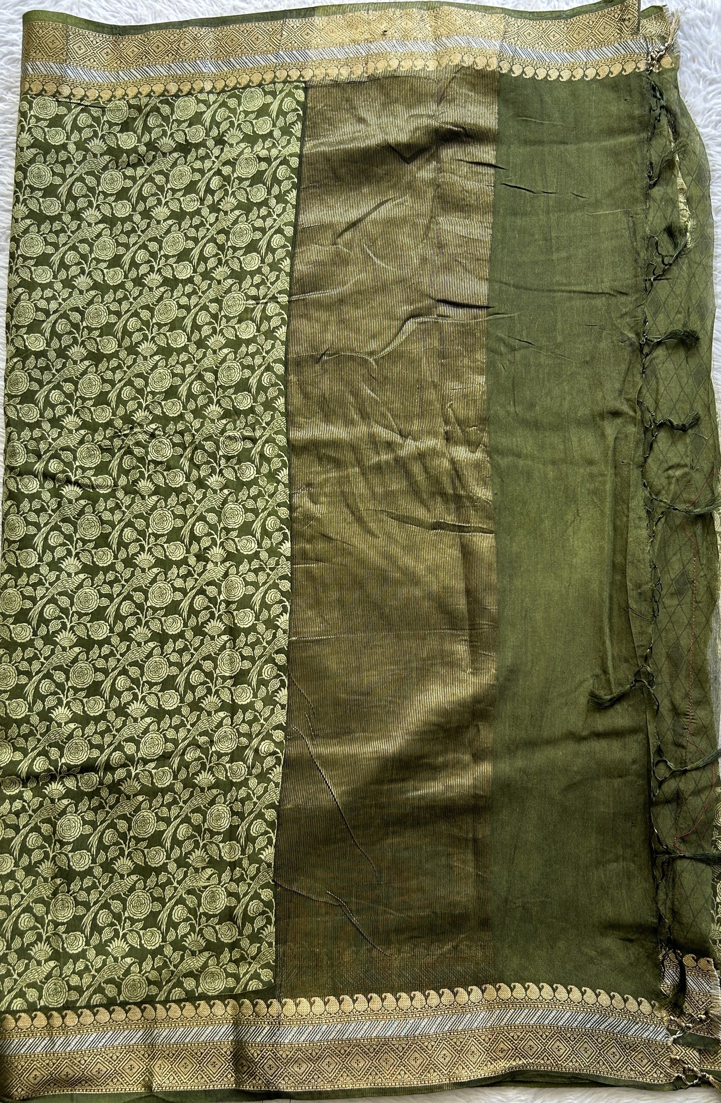 Dola Crepe Saree Green Colored Complemented with a Zari Border. - Sampradaya Designer Studio