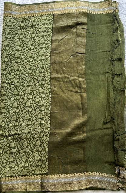 Dola Crepe Saree Green Colored Complemented with a Zari Border. - Sampradaya Designer Studio